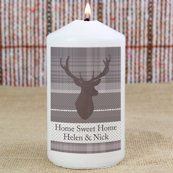 Buy Personalised Highland Stag Pillar Candle at www.giftsfinder.co.uk