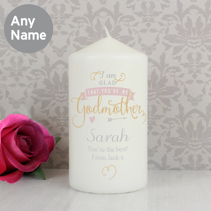 Personalised I Am Glad... Godmother Pillar Candle - part of the Gifts Finder Personalised Candles collection