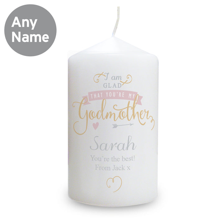 Personalised I Am Glad... Godmother Pillar Candle - part of the Gifts Finder Personalised Candles collection