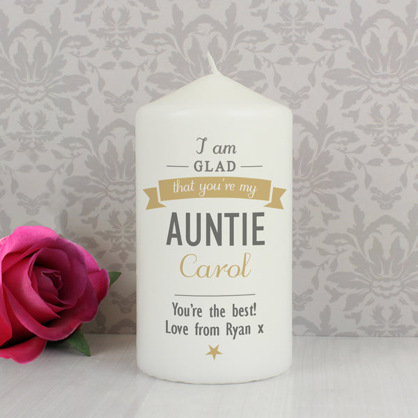 Buy Personalised I Am Glad... Pillar Candle at www.giftsfinder.co.uk