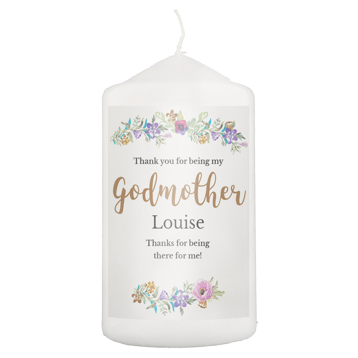 Personalised Godmother 'Floral Watercolour' Pillar Candle - part of the Gifts Finder Personalised Candles collection