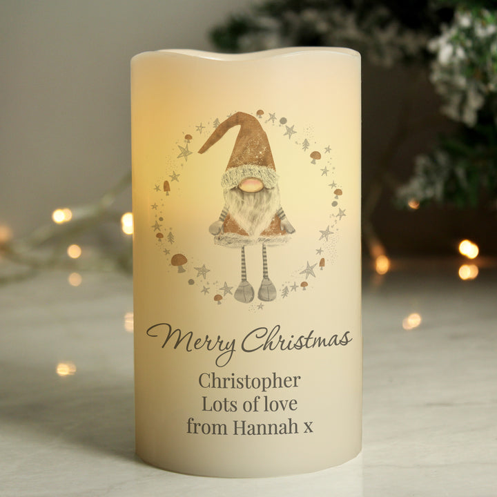 Buy Personalised Scandinavian Christmas Gnome LED Candle at www.giftsfinder.co.uk