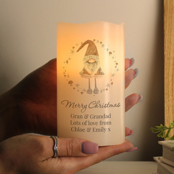 Buy Personalised Scandinavian Christmas Gnome LED Candle at www.giftsfinder.co.uk