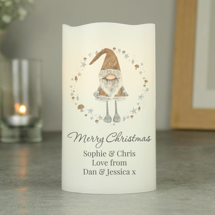 Buy Personalised Scandinavian Christmas Gnome LED Candle at www.giftsfinder.co.uk