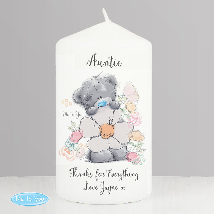 Buy Personalised Me to You Floral Pillar Candle at www.giftsfinder.co.uk