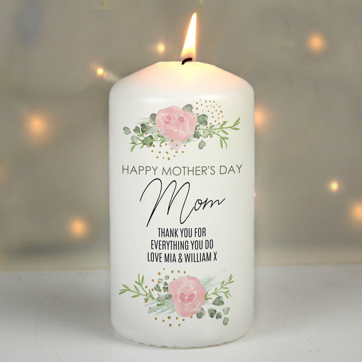 Buy Personalised Abstract Rose Pillar Candle at www.giftsfinder.co.uk