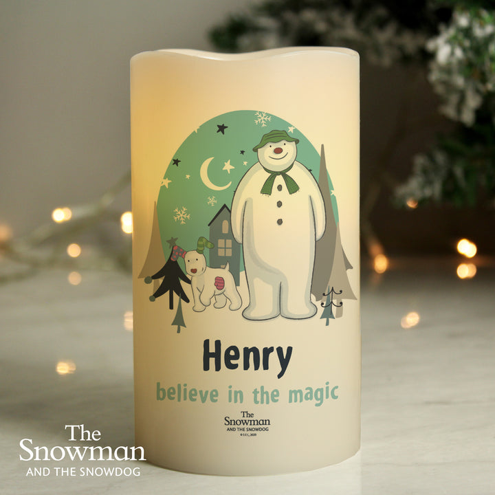 Buy Personalised The Snowman and the Snowdog LED Candle at www.giftsfinder.co.uk