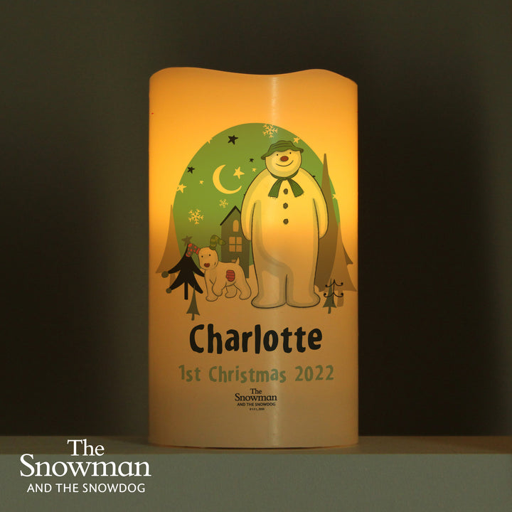 Personalised The Snowman And The Snowdog LED Candle