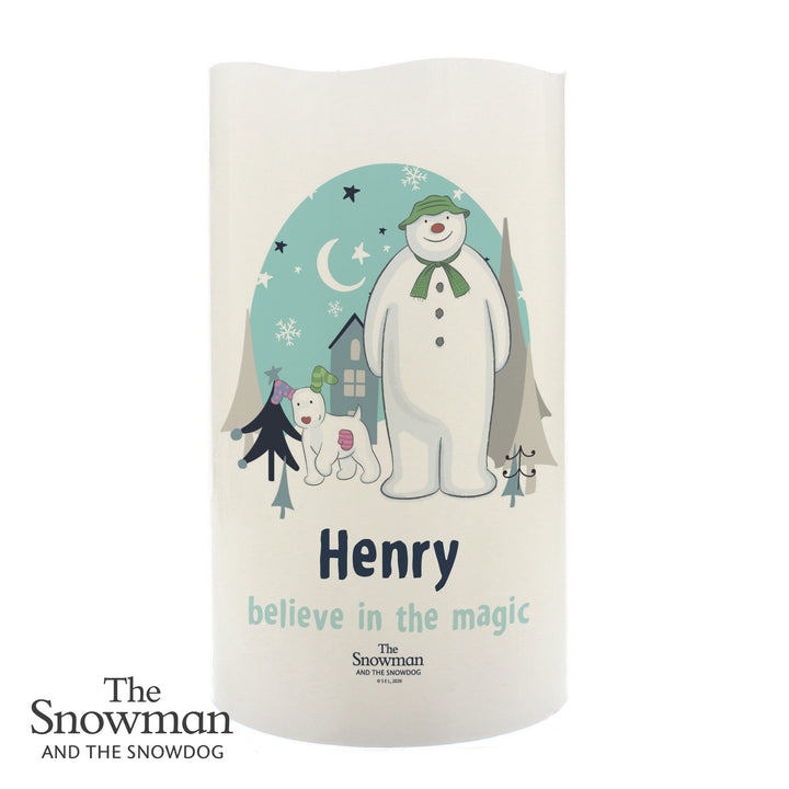 Personalised The Snowman And The Snowdog LED Candle