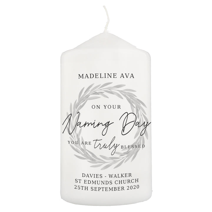 Personalised Truly Blessed Naming Day Pillar Candle - part of the Gifts Finder Personalised Candles collection