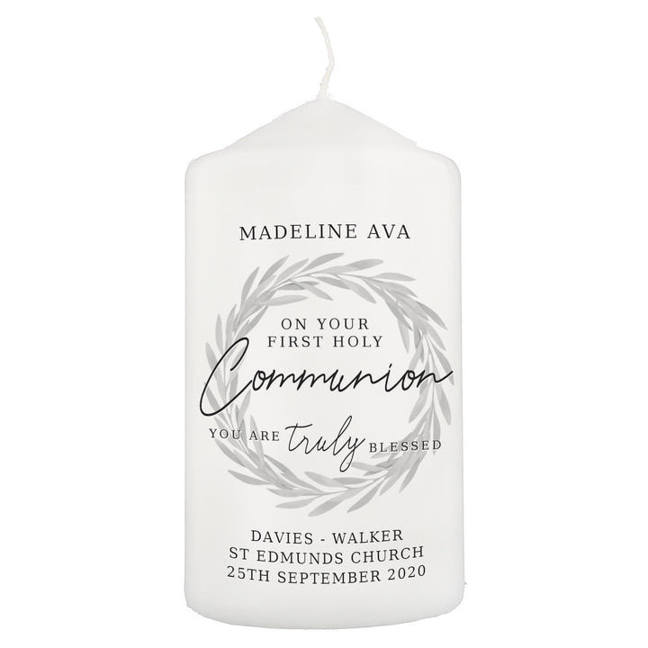 Buy Personalised 'Truly Blessed' First Holy Communion Pillar Candle at www.giftsfinder.co.uk