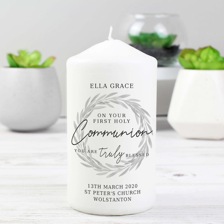 Buy Personalised 'Truly Blessed' First Holy Communion Pillar Candle at www.giftsfinder.co.uk