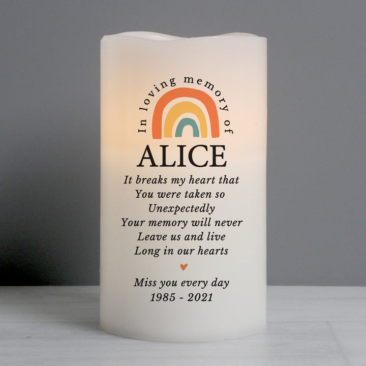 Personalised In Loving Memory Rainbow LED Candle - part of the Gifts Finder Personalised LED Candles collection