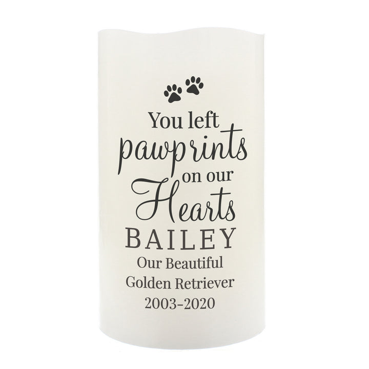 Buy Personalised Pawprints On Our Hearts LED Candle at www.giftsfinder.co.uk