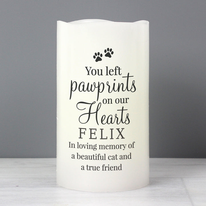 Buy Personalised Pawprints On Our Hearts LED Candle at www.giftsfinder.co.uk