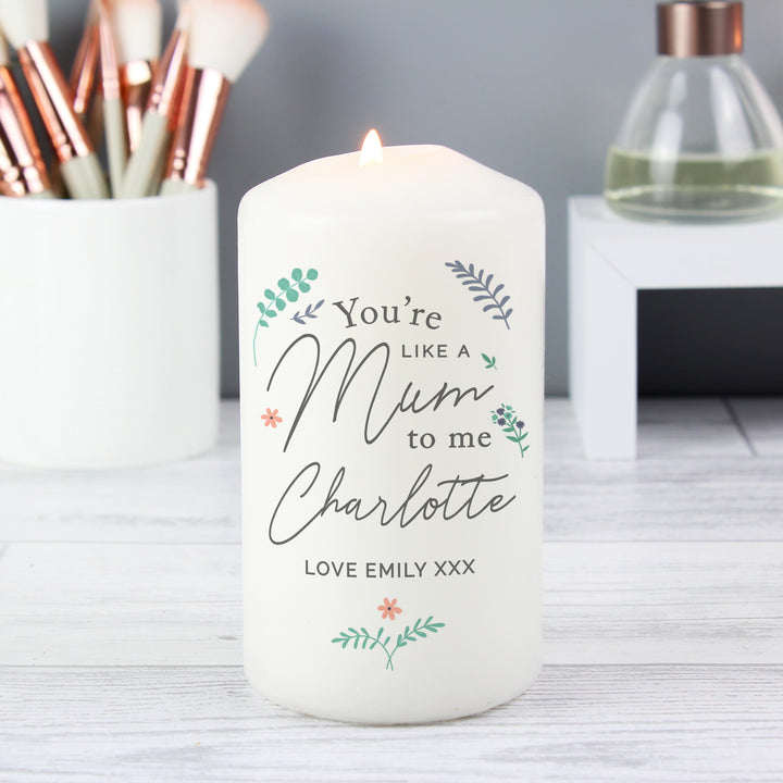 Buy Personalised You're Like A Mum To Me Pillar Candle at www.giftsfinder.co.uk