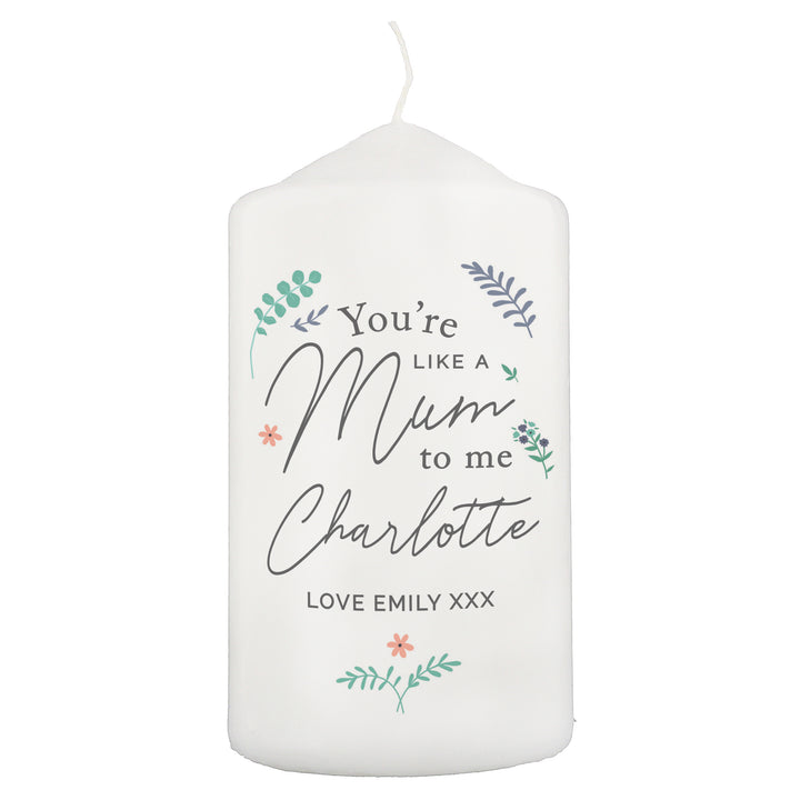 Buy Personalised You're Like A Mum To Me Pillar Candle at www.giftsfinder.co.uk