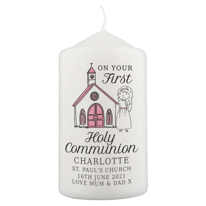 Buy Personalised Girls First Holy Communion Pillar Candle at www.giftsfinder.co.uk