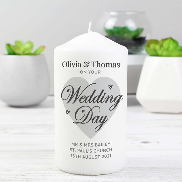 Buy Personalised On Your Wedding Day Pillar Candle at www.giftsfinder.co.uk