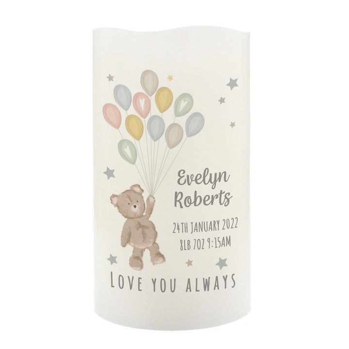 Buy Personalised Teddy & Balloons Nightlight LED Candle at www.giftsfinder.co.uk