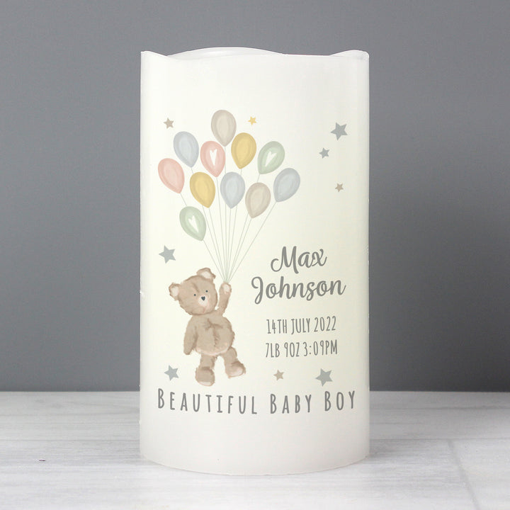 Buy Personalised Teddy & Balloons Nightlight LED Candle at www.giftsfinder.co.uk