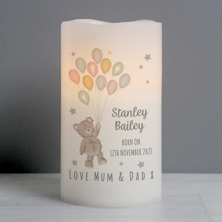 Buy Personalised Teddy & Balloons Nightlight LED Candle at www.giftsfinder.co.uk