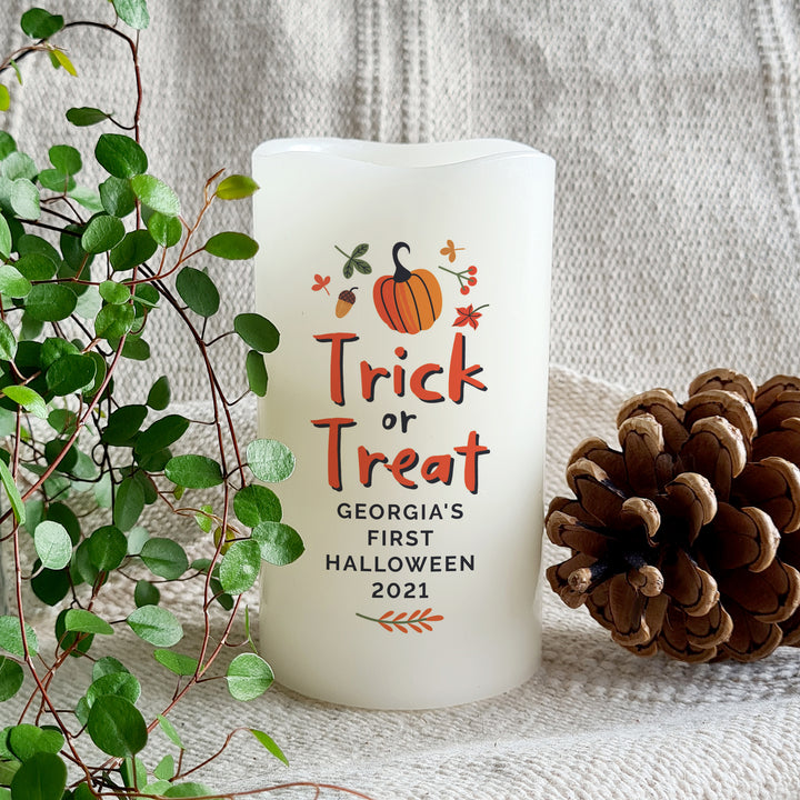 Personalised Trick or Treat LED Candle in gift category Personalised LED Candles