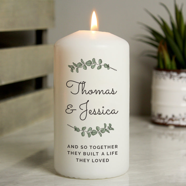 Buy Personalised Botanical Pillar Candle available now at www.giftsfinder.co.uk