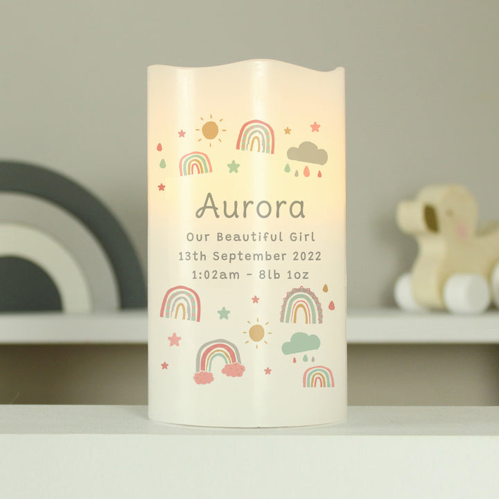 Personalised Rainbow Night Light LED Candle - part of the Gifts Finder Personalised Candles collection