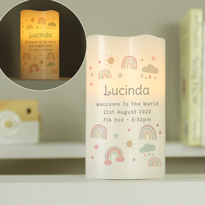 Personalised Rainbow Night Light LED Candle - part of the Gifts Finder Personalised Candles collection