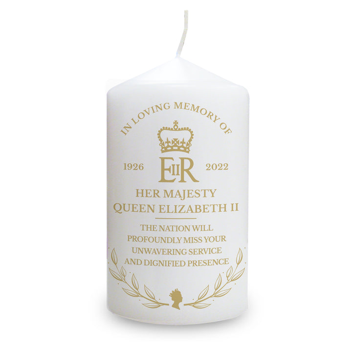 Buy Personalised Queens Commemorative Wreath Pillar Candle at www.giftsfinder.co.uk