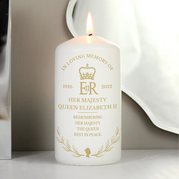 Buy Personalised Queens Commemorative Wreath Pillar Candle at www.giftsfinder.co.uk