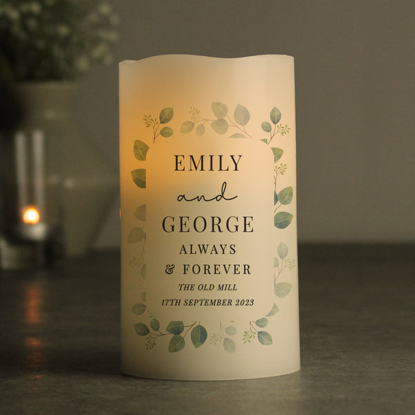 Buy Personalised Botanical Free Text LED Candle available now at www.giftsfinder.co.uk