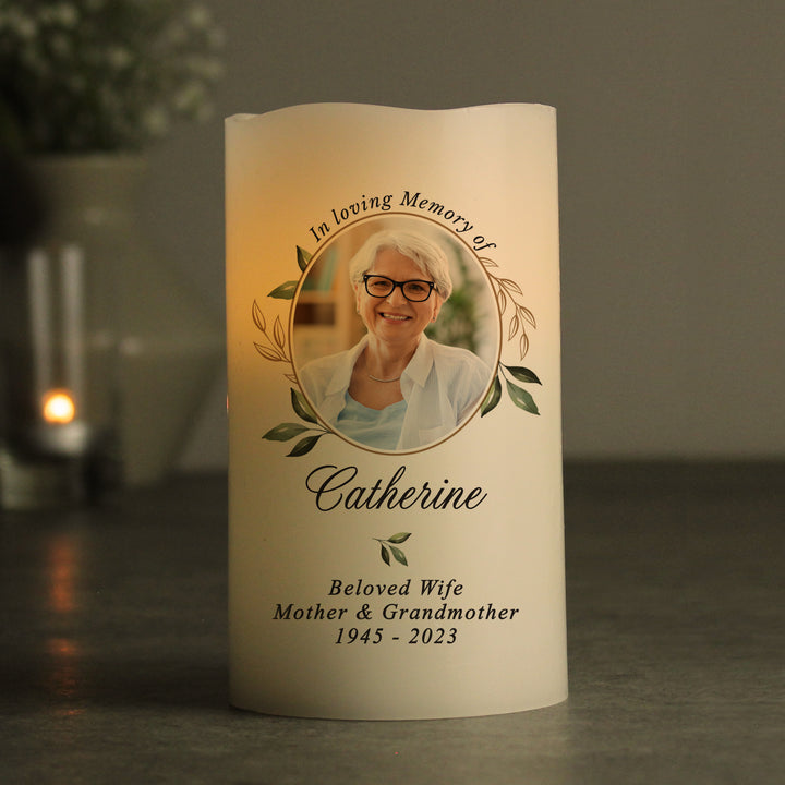 Personalised Botanical Memorial Photo Upload LED Candle - part of the Gifts Finder Personalised Memorials collection