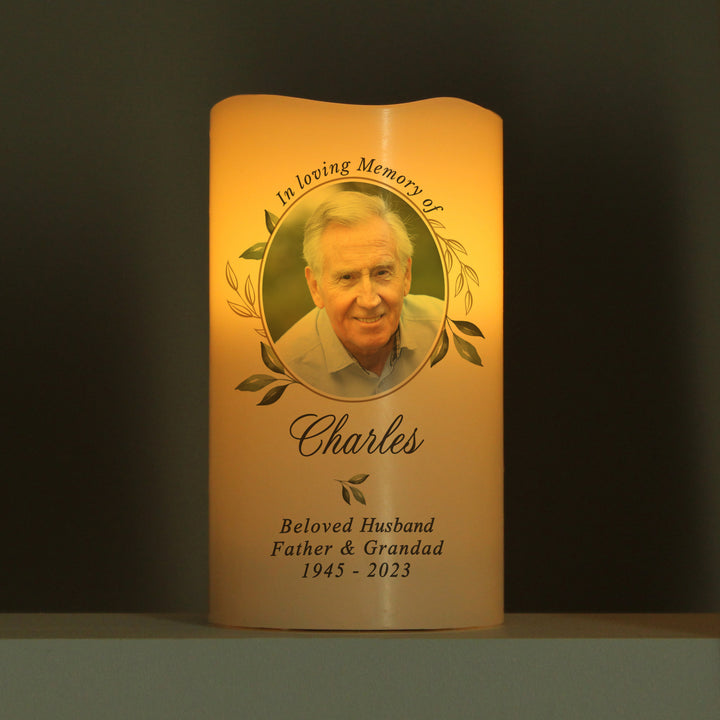 Personalised Botanical Memorial Photo Upload LED Candle - part of the Gifts Finder Personalised Memorials collection