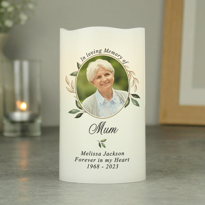 Personalised Botanical Memorial Photo Upload LED Candle - part of the Gifts Finder Personalised Memorials collection