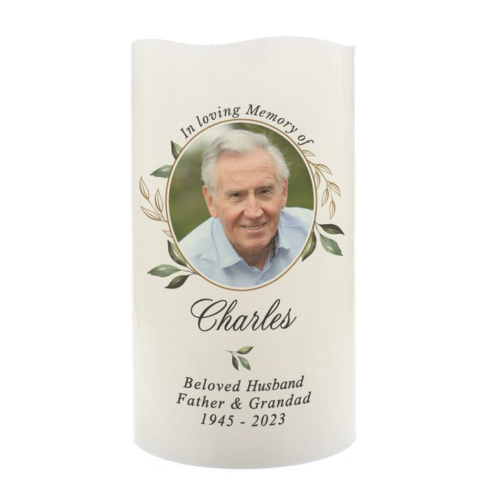 Personalised Botanical Memorial Photo Upload LED Candle - part of the Gifts Finder Personalised Memorials collection