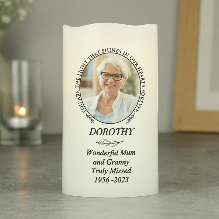 Personalised Light In Our Hearts Photo Upload LED Candle - part of the Gifts Finder Personalised Memorials collection