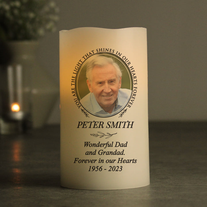 Personalised Light In Our Hearts Photo Upload LED Candle - part of the Gifts Finder Personalised Memorials collection