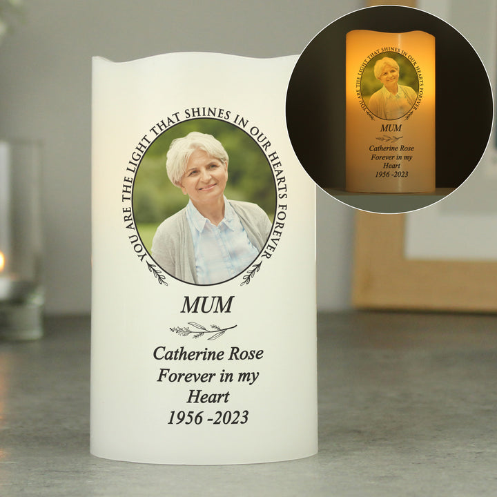 Personalised Light In Our Hearts Photo Upload LED Candle - part of the Gifts Finder Personalised Memorials collection