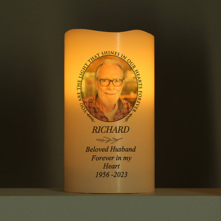 Personalised Light In Our Hearts Photo Upload LED Candle - part of the Gifts Finder Personalised Memorials collection