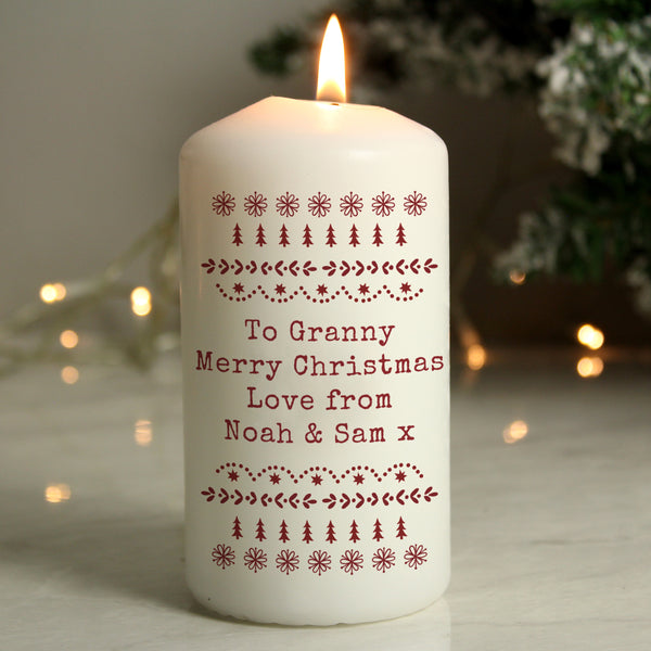 Buy Personalised Christmas Fair Isle Pillar Candle available now at www.giftsfinder.co.uk