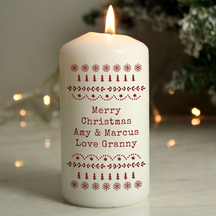 Buy Personalised Christmas Fair Isle Pillar Candle available now at www.giftsfinder.co.uk