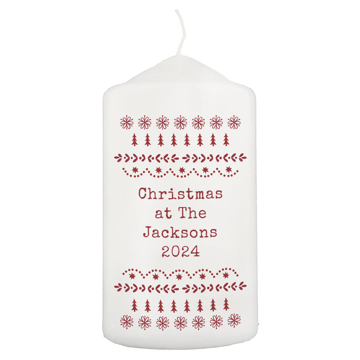 Buy Personalised Christmas Fair Isle Pillar Candle available now at www.giftsfinder.co.uk