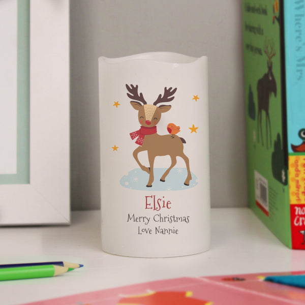 Buy Personalised Christmas Reindeer LED Candle available now at www.giftsfinder.co.uk