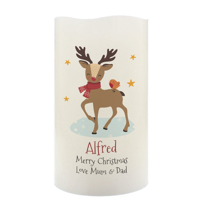 Buy Personalised Christmas Reindeer LED Candle available now at www.giftsfinder.co.uk