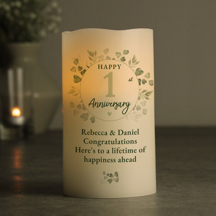 Buy Personalised Botanical Anniversary LED Candle available now at www.giftsfinder.co.uk