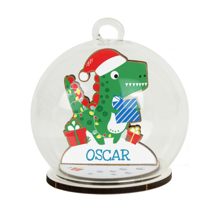 Personalised Wooden Dinosaur Glass Bauble - part of the Gifts Finder Personalised Glass Baubles collection