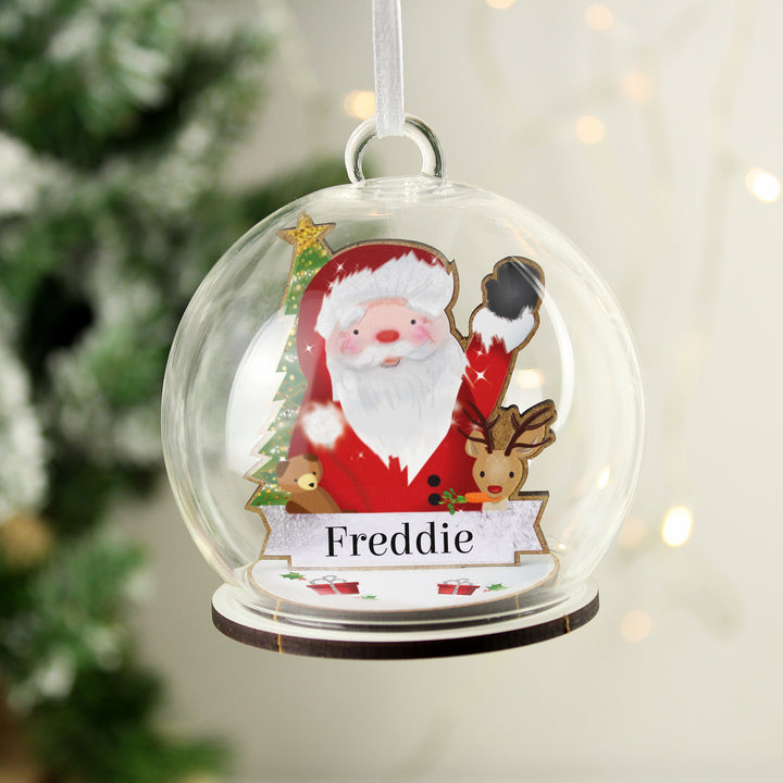 Personalised Wooden Santa Glass Bauble in gift category Personalised Glass Baubles