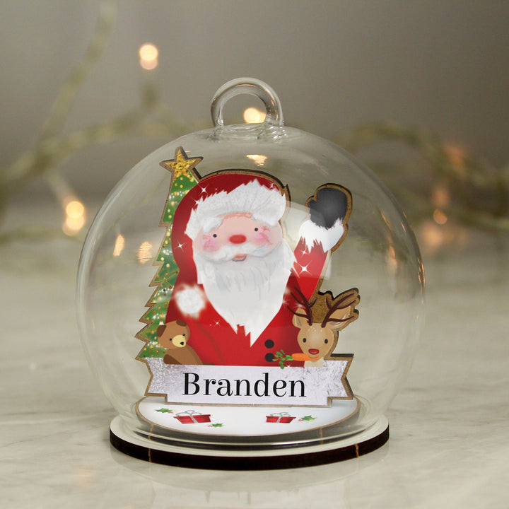 Personalised Wooden Santa Glass Bauble in gift category Personalised Glass Baubles